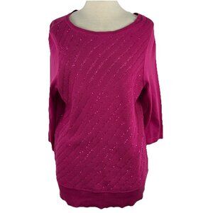 Covington Size XL Sweater Bias Sequin Pullover Fuschia Pink 3/4 Sleeve